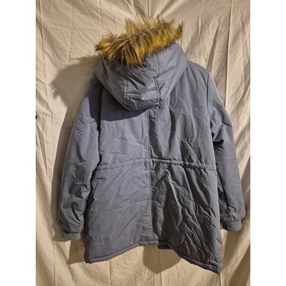 Grace Karin Womens Jacket Winter Coat Fleece Lined Hood Faux Fur Trim Blue XL - Picture 2 of 9